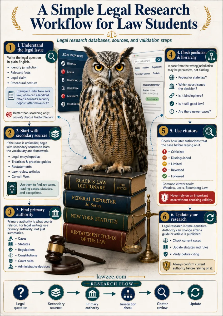 Six-step legal research workflow for law students